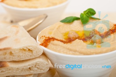 Hummus With Pita Bread Stock Photo