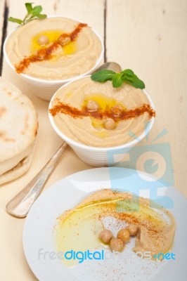 Hummus With Pita Bread Stock Photo