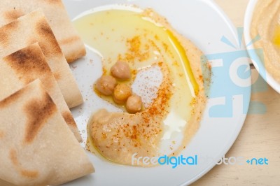 Hummus With Pita Bread Stock Photo