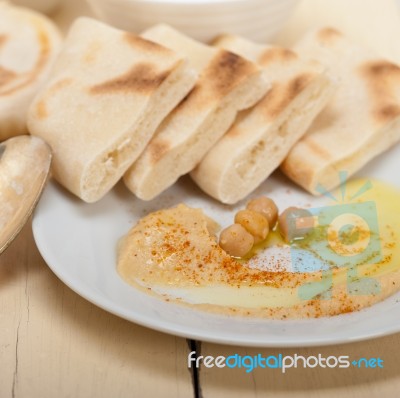 Hummus With Pita Bread Stock Photo