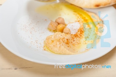 Hummus With Pita Bread Stock Photo