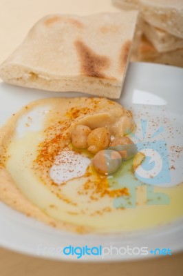 Hummus With Pita Bread Stock Photo