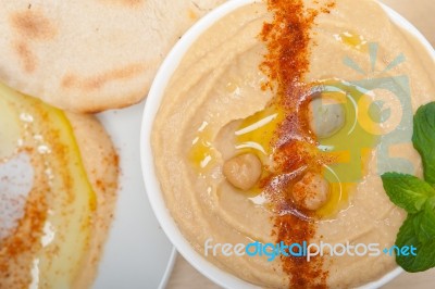 Hummus With Pita Bread Stock Photo