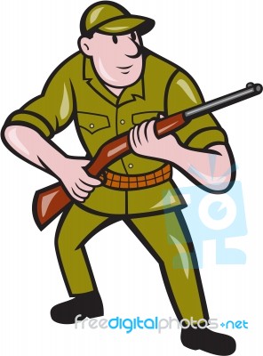 Hunter Carrying Rifle Cartoon Stock Image
