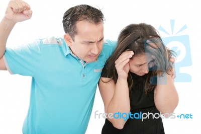 Husband Beating His Wife Stock Photo