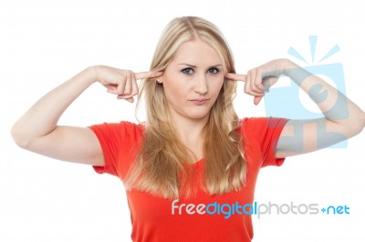 I Am Not Hearing You At All ! Stock Photo