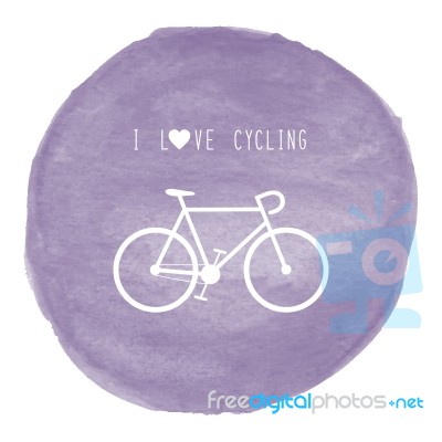 I Love Cycling Text On Violet Watercolor Stock Image