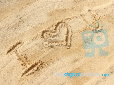 I Love You - Sand Writing On The Beach Stock Photo