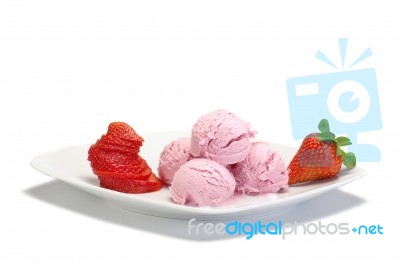 Ice Cream On Plate Stock Photo