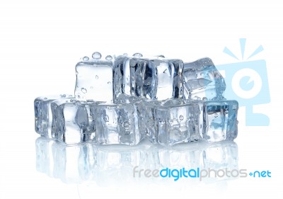 Ice Cubes Isolated On The White Background Stock Photo