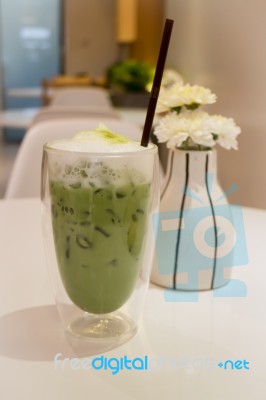 Iced Matcha Green Tea Latte Stock Photo