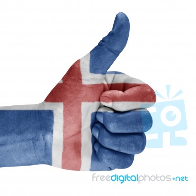 Iceland Flag On Hand Stock Photo