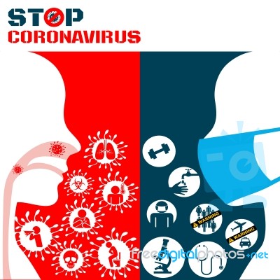 Icon Of Coronavirus And Respiratory Pathogens Of Human Stock Image
