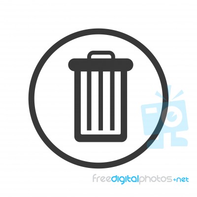 Icon Of Trash Bin In Circle Line -  Iconic Design Stock Image