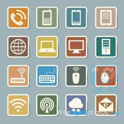 Icon Set Of Mobile Devices , Computer And Network Connections Stock Image