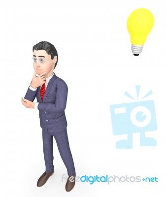 Idea Lightbulb Means Think About It And Businessman 3d Rendering… Stock Image