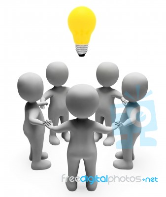 Idea Lightbulb Shows Power Source And Characters 3d Rendering Stock Image