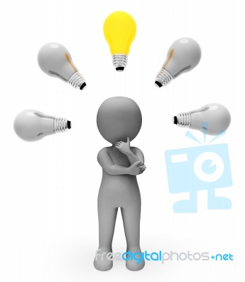 Idea Lightbulb Shows Power Sources And Character 3d Rendering Stock Image