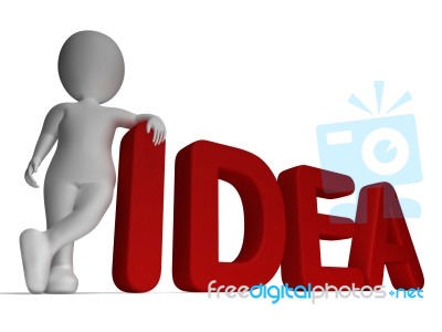 Idea Word And 3d Man Shows Thoughts And Invention Stock Image