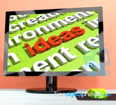 Ideas Key On Computer Screen Showing Creativity Stock Image