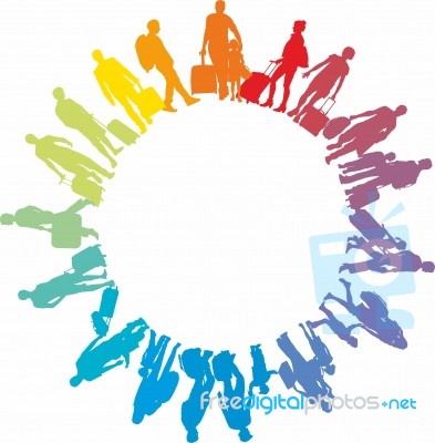 Iillustration Of Traveling People In A Circle Stock Image