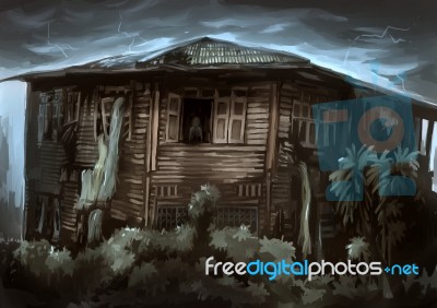 Illustration Digital Painting Ghost House Stock Image