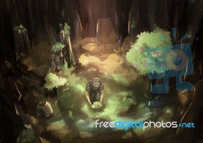 Illustration Digital Painting Oasis Cave Stock Image