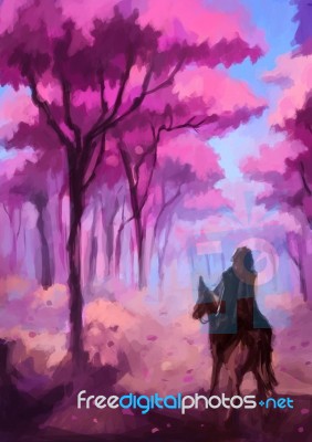 Illustration Digital Painting Pink Forest Stock Image