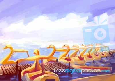 Illustration Digital Painting Swan Boat Stock Image