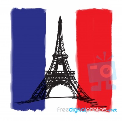 Illustration-eiffel Tower With France Flag Stock Image