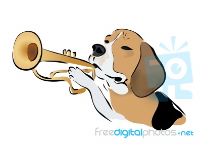 Illustration Of A Beagle Dog Playing On Trumpet Stock Image