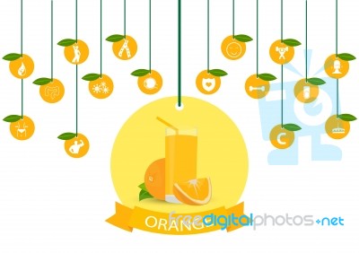 Illustration Of A Glass Of Orange Juice , Infographic Elements Stock Image