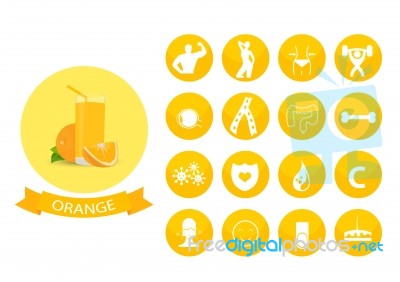Illustration Of A Glass Of Orange Juice , Infographic Elements Stock Image