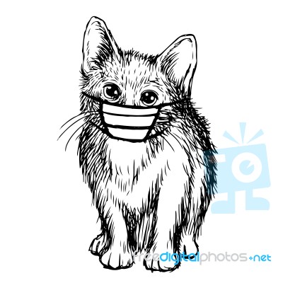 Illustration Of Cat With Mask Hand Drawn Stock Image