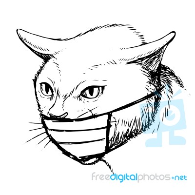 Illustration Of Cat With Mask Hand Drawn Stock Image