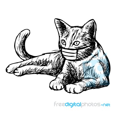 Illustration Of Cat With Mask Hand Drawn Stock Image