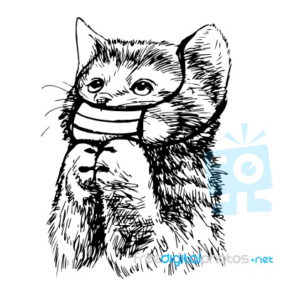 Illustration Of Cat With Mask Hand Drawn Stock Image