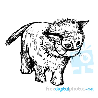 Illustration Of Cat With Mask Hand Drawn Stock Image