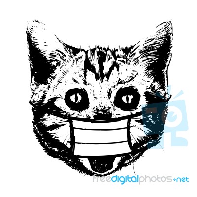 Illustration Of Cat With Mask Hand Drawn Stock Image