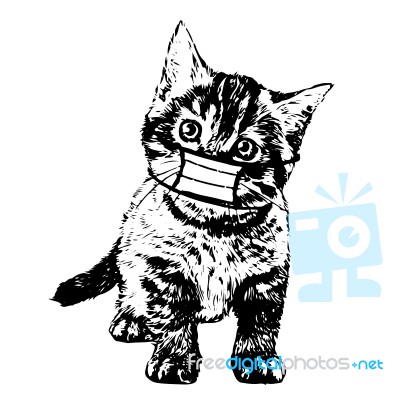 Illustration Of Cat With Mask Hand Drawn Stock Image