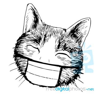 Illustration Of Cat With Mask Hand Drawn Stock Image