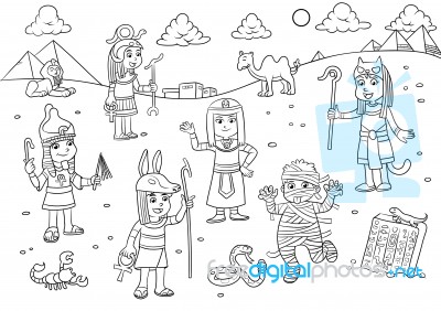 Illustration Of Egypt Child Cartoon For Coloring Stock Image