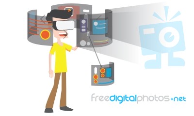 Illustration Of Man Wearing Virtual Reality Goggles Stock Image