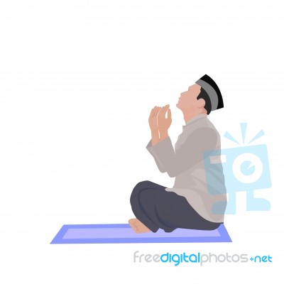 Illustration Of Muslim Offering Namaaz. Colorful Hand Drawn Element For Holiday Design. Doodle Of A Praying Man Stock Image