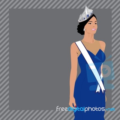 Illustration Of Queen In Blue Dress And Crown Stock Image