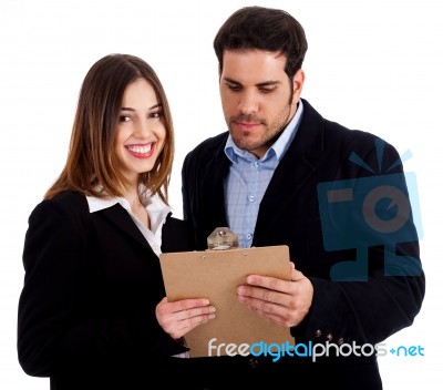 Image Of Male And Female Discussing Stock Photo