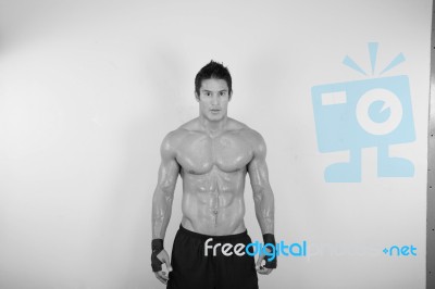 Image Of Muscle Man Posing In Gym Stock Photo