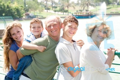 Image Of Portrait Of A Happy Family Standing In A Line Stock Photo