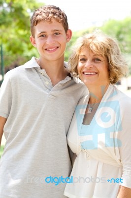 Image Of Portrait Of A Happy Senior Woman With Grandson Stock Photo