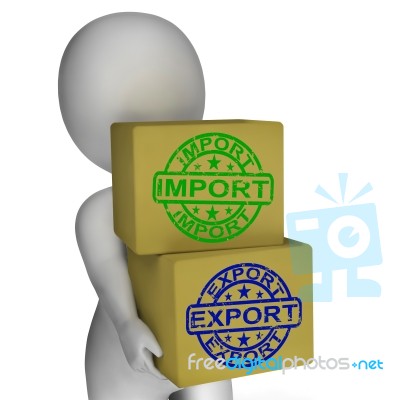 Import Export Boxes Mean Global Trade Importing And Exporting Stock Image